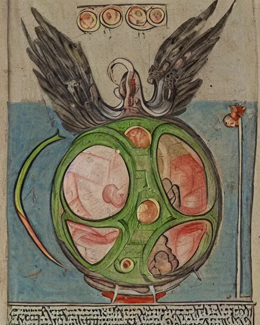 Prompt: a manuscript painting of Voltorb in the style of the Rochester Bestiary, Ashmole Bestiary