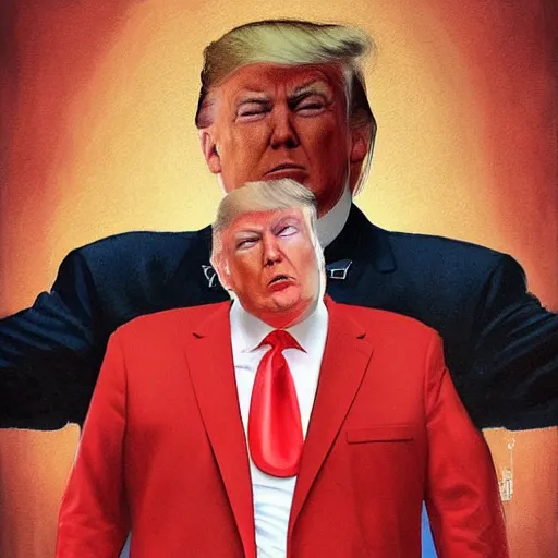 Prompt: donald trump as a communist, doing a military salute, red suit, art by artgerm, greg rutkowski, drew struzan, studio portrait, highly detailed, digital art, elegant, intricate, concept art, trending on artstation