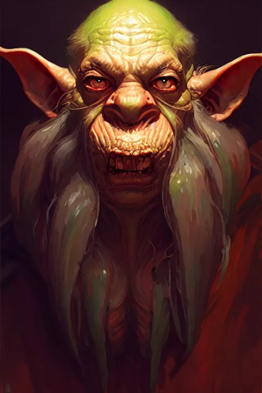 Image similar to elder goblin portrait, by bayard wu, anna podedworna, gaston bussiere, greg rutkowski