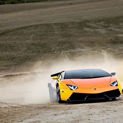 Image similar to lamborghini Countache rallycar sliding through a dirt road at high speed