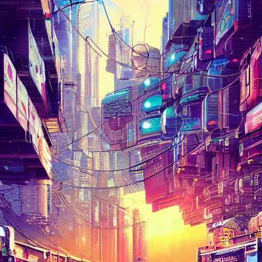 Prompt: beautiful graffiti on a wall, cyberpunk city, happy mood, futuristic, high detail, sunset, photorealistic