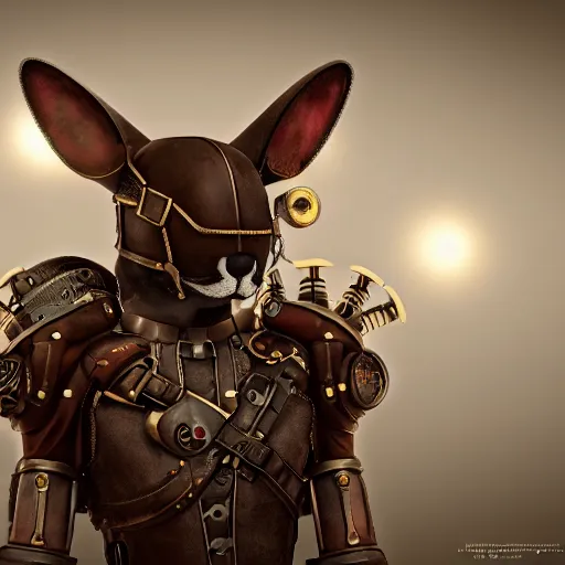 Image similar to a Warrior rabit art nuveau, steampunk, symmetry, full frame, cinematic light , unreal engine,