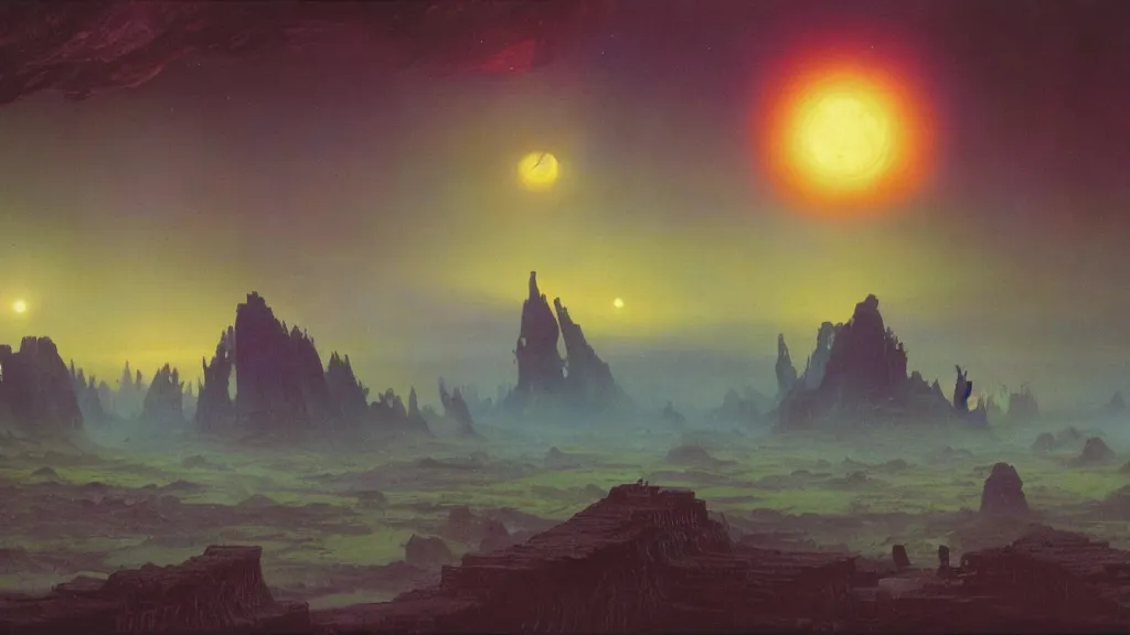 Image similar to otherworldly atmosphere of an evolving alien planet by arthur haas and bruce pennington and paul lehr, cinematic matte painting