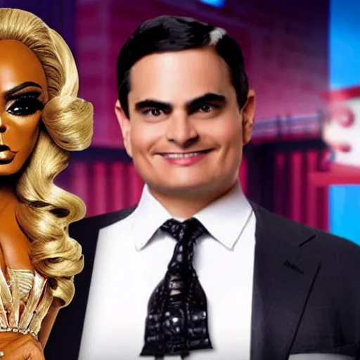 Image similar to ben shapiro competing on ru paul's drag race