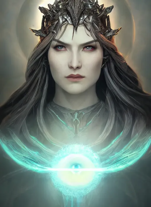 Prompt: evil goddess with halo, ultra detailed fantasy, elden ring, realistic, dnd character portrait, full body, dnd, rpg, lotr game design fanart by concept art, behance hd, artstation, deviantart, global illumination radiating a glowing aura global illumination ray tracing hdr render in unreal engine 5