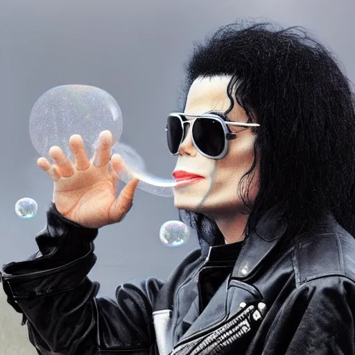 Image similar to michael jackson 2 0 0 9 wearing shades, this is it style, photo real, pores, motion blur, sitting with bubbles the chimp window open, real life, spotted, ultra realistic face, accurate, 4 k, movie still, uhd, sharp, detailed, cinematic, render, modern