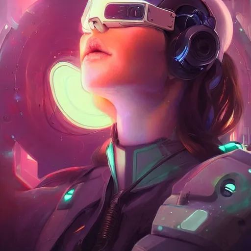 Prompt: a portrait of a beautiful cybernetic girl wearing occulus rift headset, cyberpunk concept art by pete mohrbacher and wlop and artgerm and josan gonzales, digital art, highly detailed, intricate, sci-fi, sharp focus, Trending on Artstation HQ, deviantart, unreal engine 5, 4K UHD image