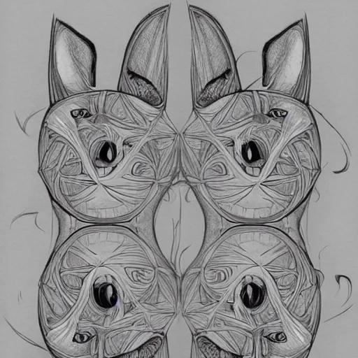 Image similar to drawing realistic stylized cats in the style of escher. symmetric. detailed. hd