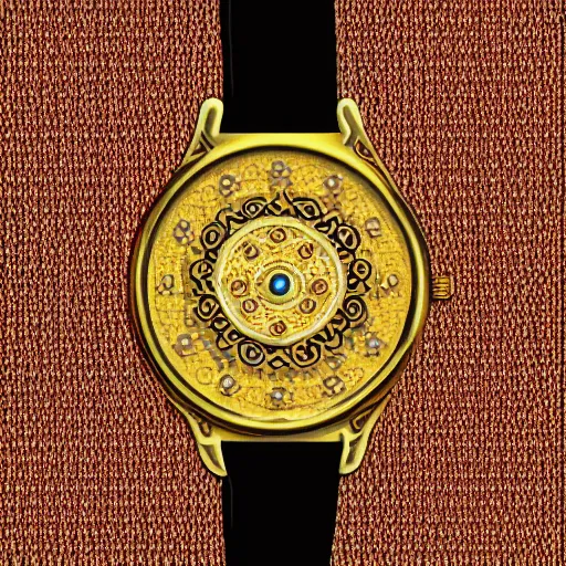 Image similar to golden intricate watch face, digital art