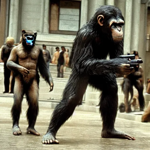 Image similar to still of planet of the apes 1 9 6 8, in cibeles, madrid city