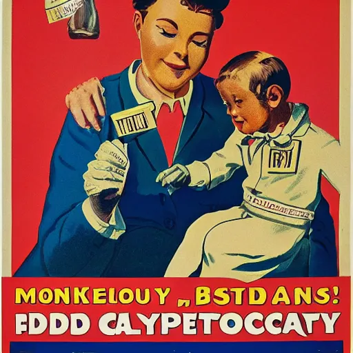 Prompt: monkeypox vaccine poster in the style of a vintage cadbury print advertisement