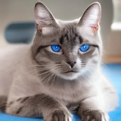 Image similar to a cat with a half white half gray nose with white whiskers and light blue eyes