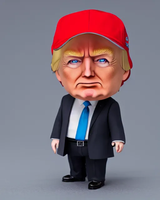 Image similar to full body of chibi donald trump as a nendoroid, studio lighting, grey background, no shadow, trending on artstation, 8 k, highly detailed