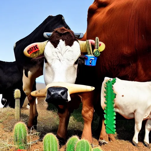 Prompt: a cactus milking a cow