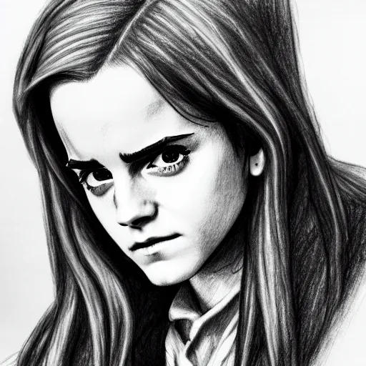 Prompt: emma watson in a demon slayer manga pencil, pencil and vine charcoal drawing, on medium grade paper, indian ink, variable lineart, grayscale, manga tones, detailed, set in hell, threatening an oompa loompa, hyper realistic, manga, beautiful