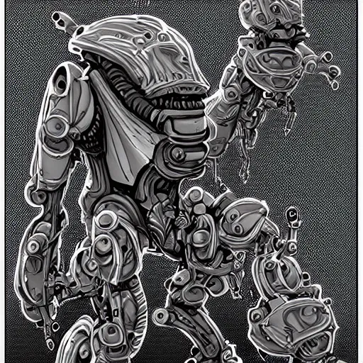 Image similar to disgusting repugnant pestilent bio - mechanical abomination in the style of keith thompson, lineart, character concept