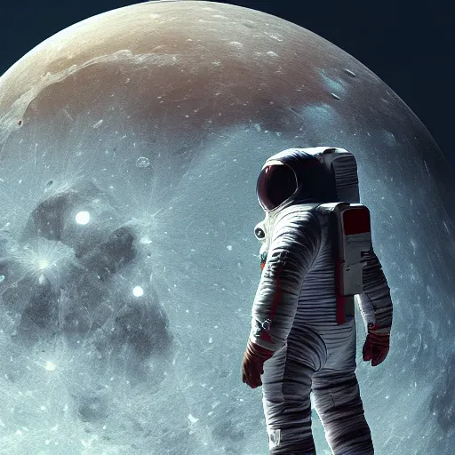 Image similar to one astronaut on the moon, beautiful dynamic lighting, cinematic, wide angle establishing shot, extremely high detail, photo realistic, cinematic lighting, post processed, concept art, artstation, matte painting, style by frederic church, raphael lacoste, unreal engine 8 k