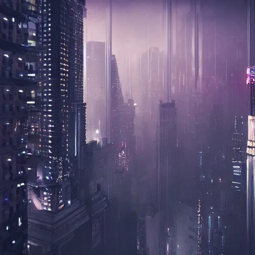 Prompt: bladerunner cityscape, dense architecture, deep purple tones, building conglomerates, apartments, high detail, octane render, realistic