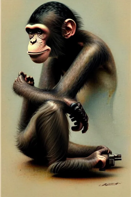 Prompt: (((((1950s robot chimp . muted colors.))))) by Jean-Baptiste Monge !!!!!!!!!!!!!!!!!!!!!!!!!!!!!!
