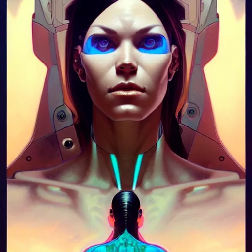 Image similar to cyborg, female, science fiction, portrait, highly detailed, digital painting, beautiful eyes, symmetry, concept art, sharp focus, illustration, art by artgerm and greg rutkowski and magali villeneuve and ilya kuvshinov! : : alphonse mucha : : - 0. 2