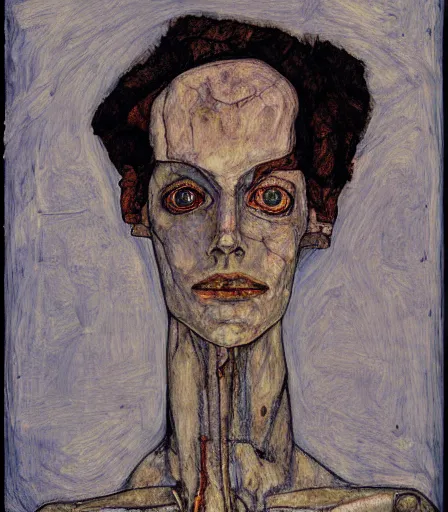 Image similar to portrait of a robot by egon schiele in the style of greg rutkowski