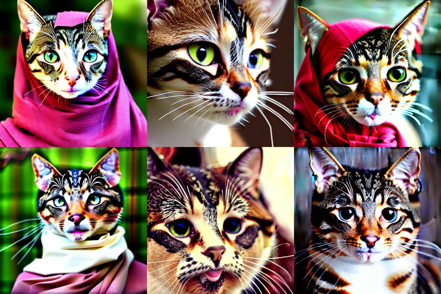 Prompt: brown eyed cute cat!! wearing hijab!!, beautiful, portrait