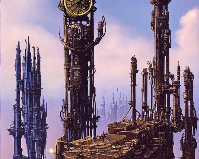 Image similar to steampunk tower by ralph mcquarrie and frank lloyd frank lloyd and bruce pennington and ted nasmith