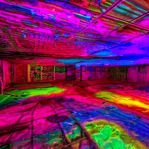 Image similar to psychadelic RGB basement, perfect for smoking dmt, photograph 4k