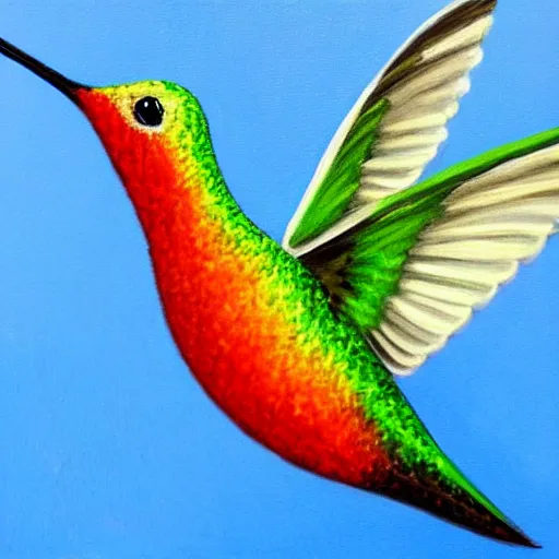 Prompt: painting of a hummingbird, bright vibrant colors, ultra realistic, beautiful