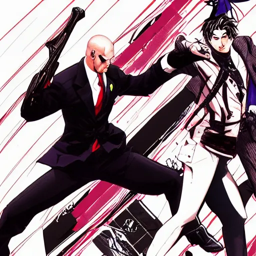 Prompt: The Hitman, manga illustration by Hirohiko Araki, Jojo, Shonen Jump, detailed trending on artstation