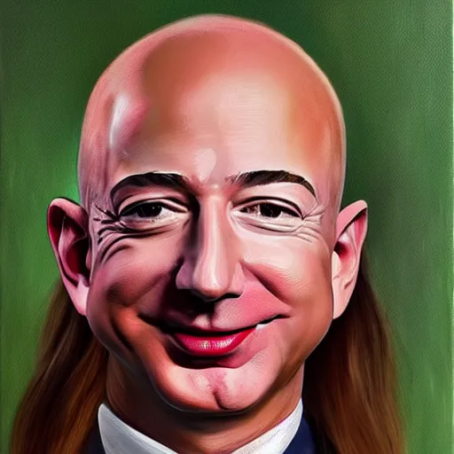 Prompt: painting of Jeff Bezos with very very very long hair hair