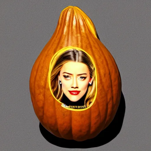 Image similar to gourd shaped like the face of amber heard hybrid intercross mix as a gourd