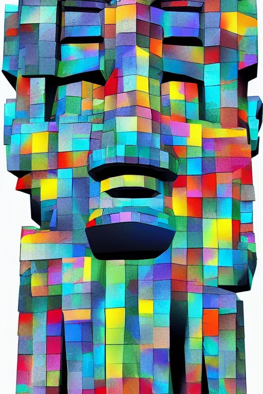 Image similar to cubist moai statue cutout digital illustration cartoon colorful beeple