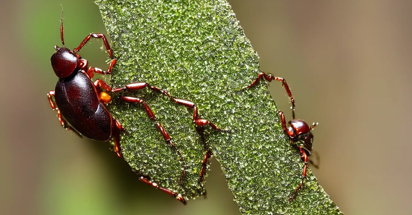 Prompt: beetle sitting on branch, bokeh, close up, super macro,