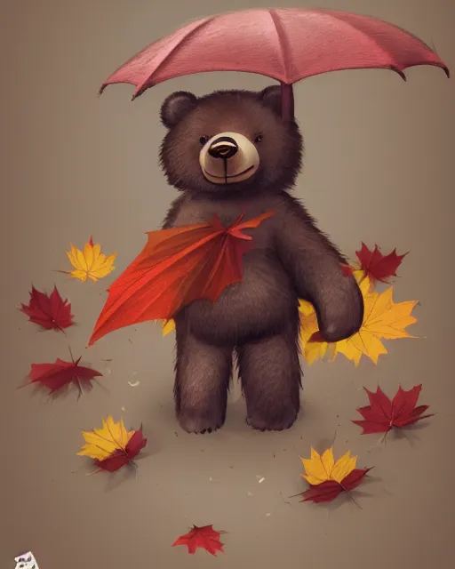 Image similar to autumn a bear with an umbrella by samuel smith trending on artstation