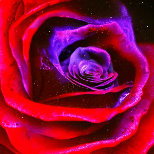 Prompt: award - winning macro of a beautiful black rose made of molten magma and magical nebulae on black background by harold davis, georgia o'keeffe and harold feinstein, highly detailed, hyper - realistic, inner glow, mysterious atmosphere, trending on deviantart, artstation and flickr, nasa space photography, national geographic