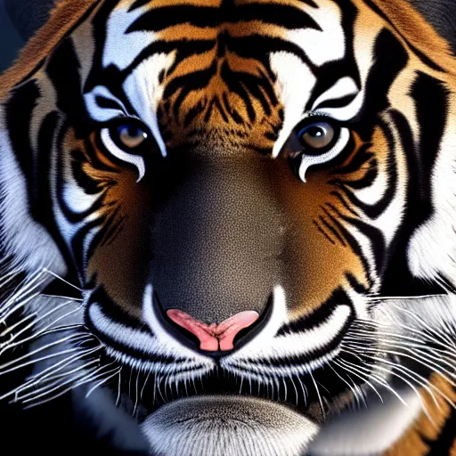 Image similar to painted portrait of a tiger in a black suit, ultra detail, ultra realistic, unreal engine, 8 k