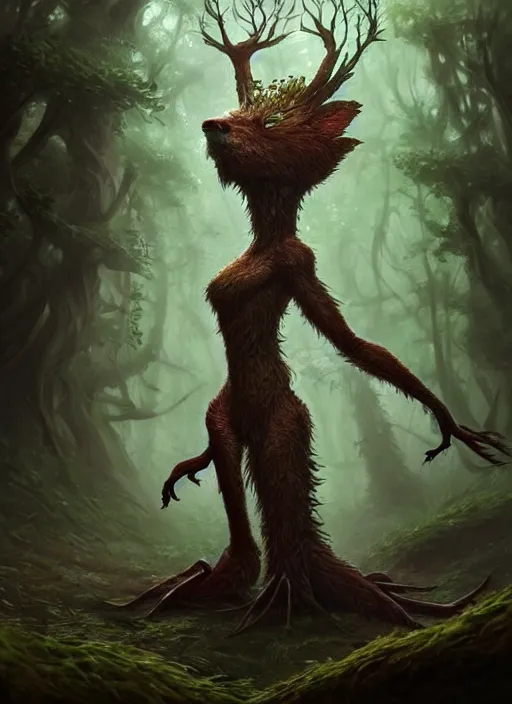 Prompt: a cute forest elemental, with fingers, fantasy, intricate, elegant, highly detailed, digital painting, artstation, concept art, wallpaper, smooth, sharp focus, illustration, art by artgerm and greg rutkowski and elon musk