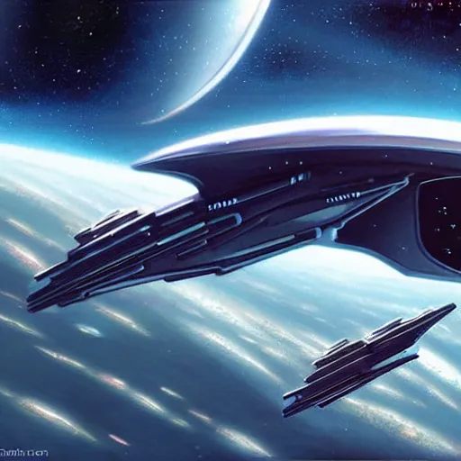 Prompt: realistic spaceships in space, sci - fi concept art by david edwards