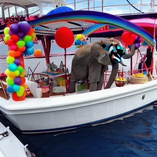 Image similar to gay elephant having a birthday party on a boat