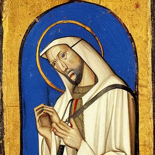 Prompt: medieval painting of a saint with a DSLR