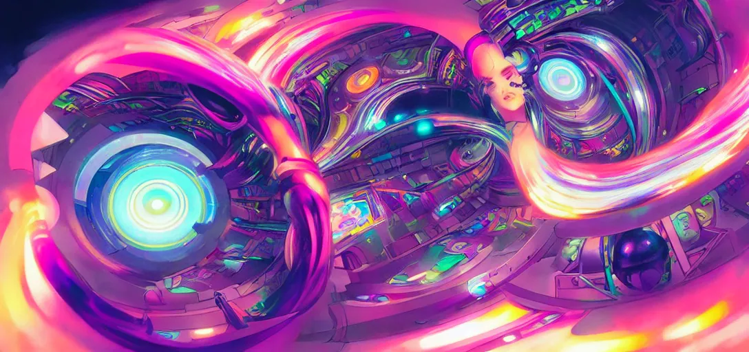 Image similar to swirling vortexes of computer hardware vaporwave aesthetic, colorful, psychedelic, digital painting, artstation, concept art, smooth, sharp focus, illustration, art by artgerm and greg rutkowski and alphonse mucha