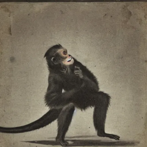 Prompt: Victorian era monkey dancing in a landfill