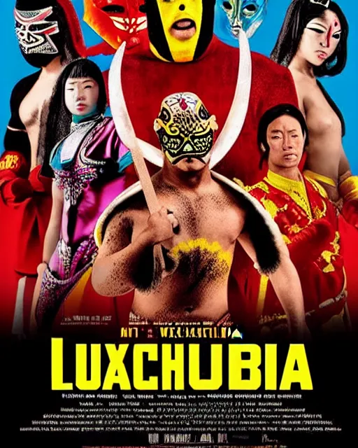 Image similar to movie poster for a lucha - libre themed wuxia film directed by wes anderson