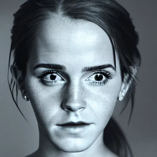 Image similar to full shot photograph portrait of a woman as Emma Watson as Dva from Overwatch, elegant, 70mm lens, outdoors lighting, nature background, symmetric circular iris, detailed moisture, detailed droplets, detailed intricate hair strands, DSLR, ray tracing reflections, symmetrical face and body, gottfried helnwein and Irakli Nadar, eye reflections, focused, unreal engine 5, vfx, post processing, post production, single face