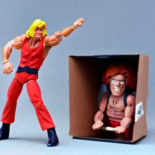 Prompt: Tom Waits as a He-Man action figure from the 1980s