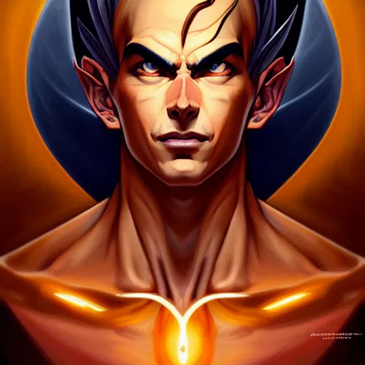 Image similar to symmetry!! intense portrait of sangoku ssj, intricate, elegant, highly detailed, my rendition, digital painting, artstation, concept art, smooth, sharp focus, illustration, art by artgerm and greg rutkowski and alphonse mucha