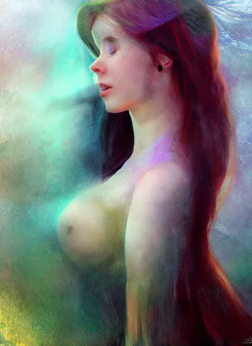 Image similar to of ethereal fantasy, young beautiful Amouranth, elegant, ethereal dreamy light, art by Nicola Samuri