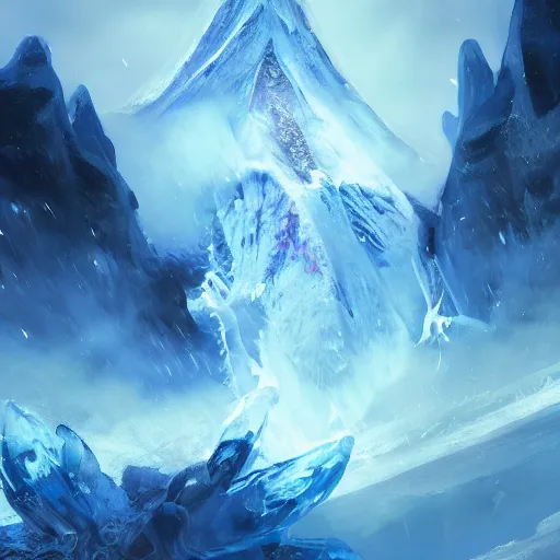 Image similar to blue glacier volcano eruption, blue glacier volcano eruption, blue liquid and snow, blue glacier volcano eruption, snow dust everywhere, snow battlefield, ice cold blue theme, bright masterpiece artstation. 8 k, sharp high quality artwork in style of jose daniel cabrera pena and greg rutkowski, concept art by tooth wu, blizzard warcraft artwork, hearthstone card game artwork