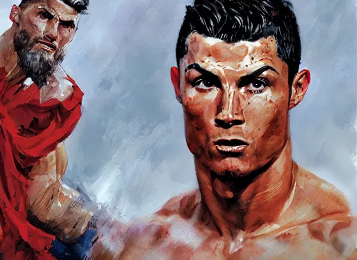 Image similar to a highly detailed beautiful portrait of cristiano ronaldo as kratos, by gregory manchess, james gurney, james jean